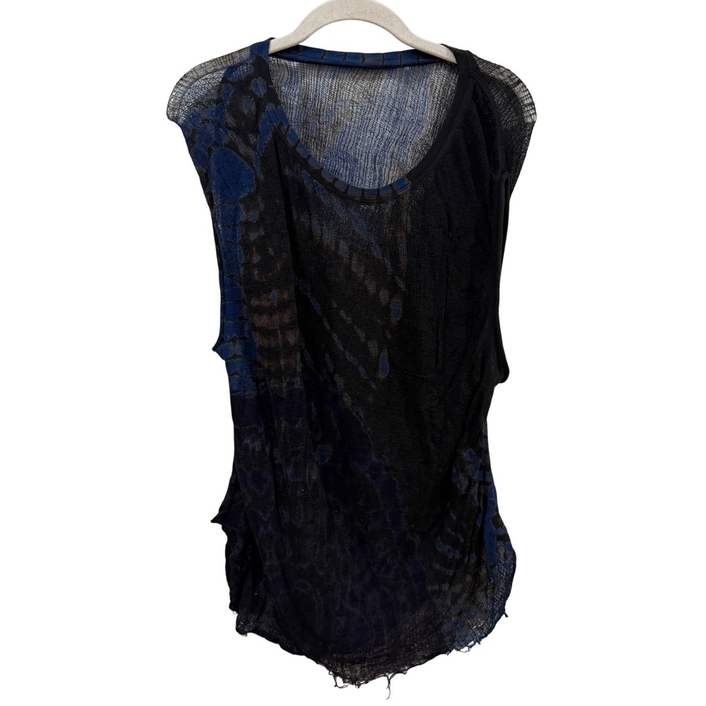 Raquel Allegra Basic Blue Black Tie Dye Sheer Gauze Sleeveless Top Size 1